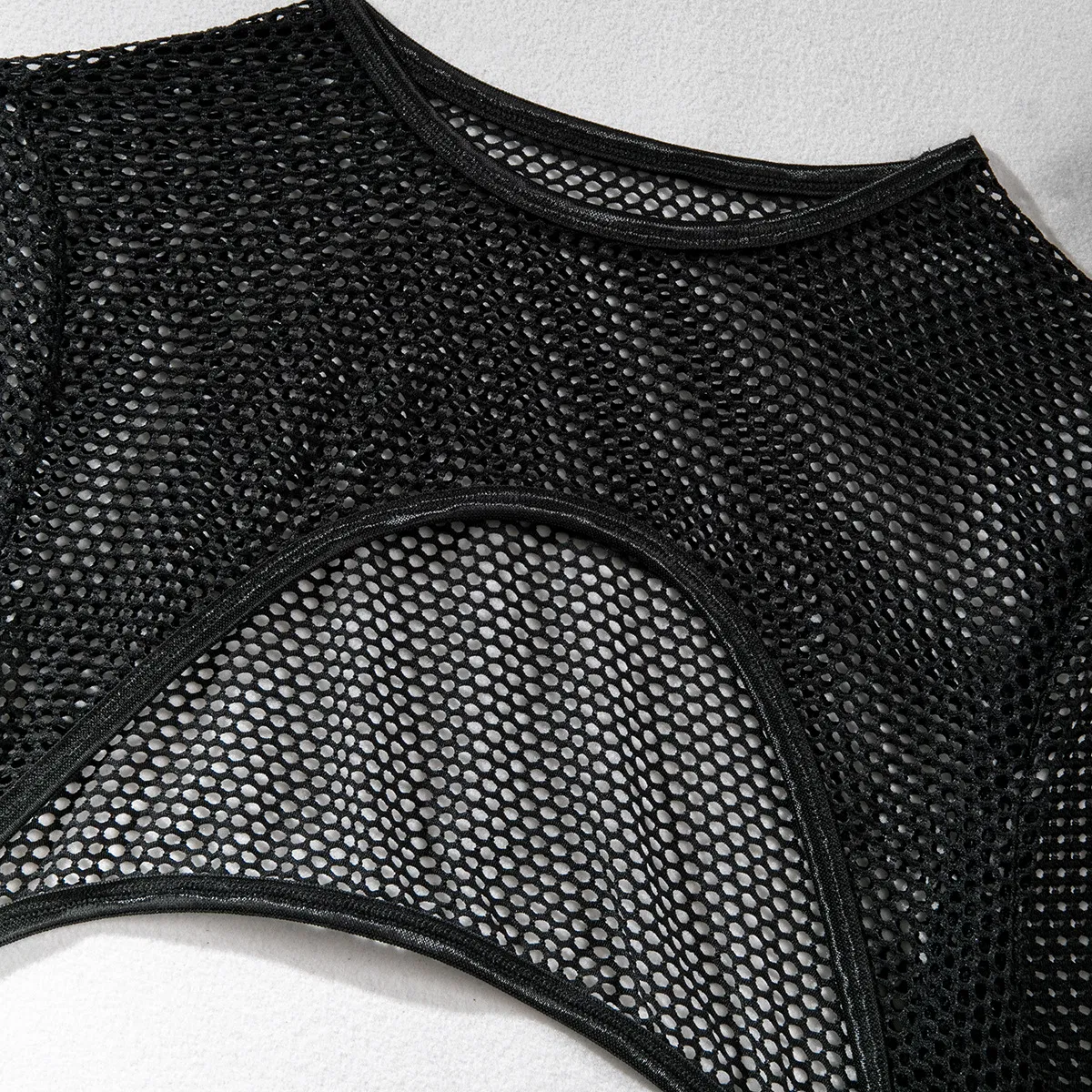 Sexy Long Sleeve Fishnet Mesh Woman Underwear Set Hot See-Through Solid Color Lingerie