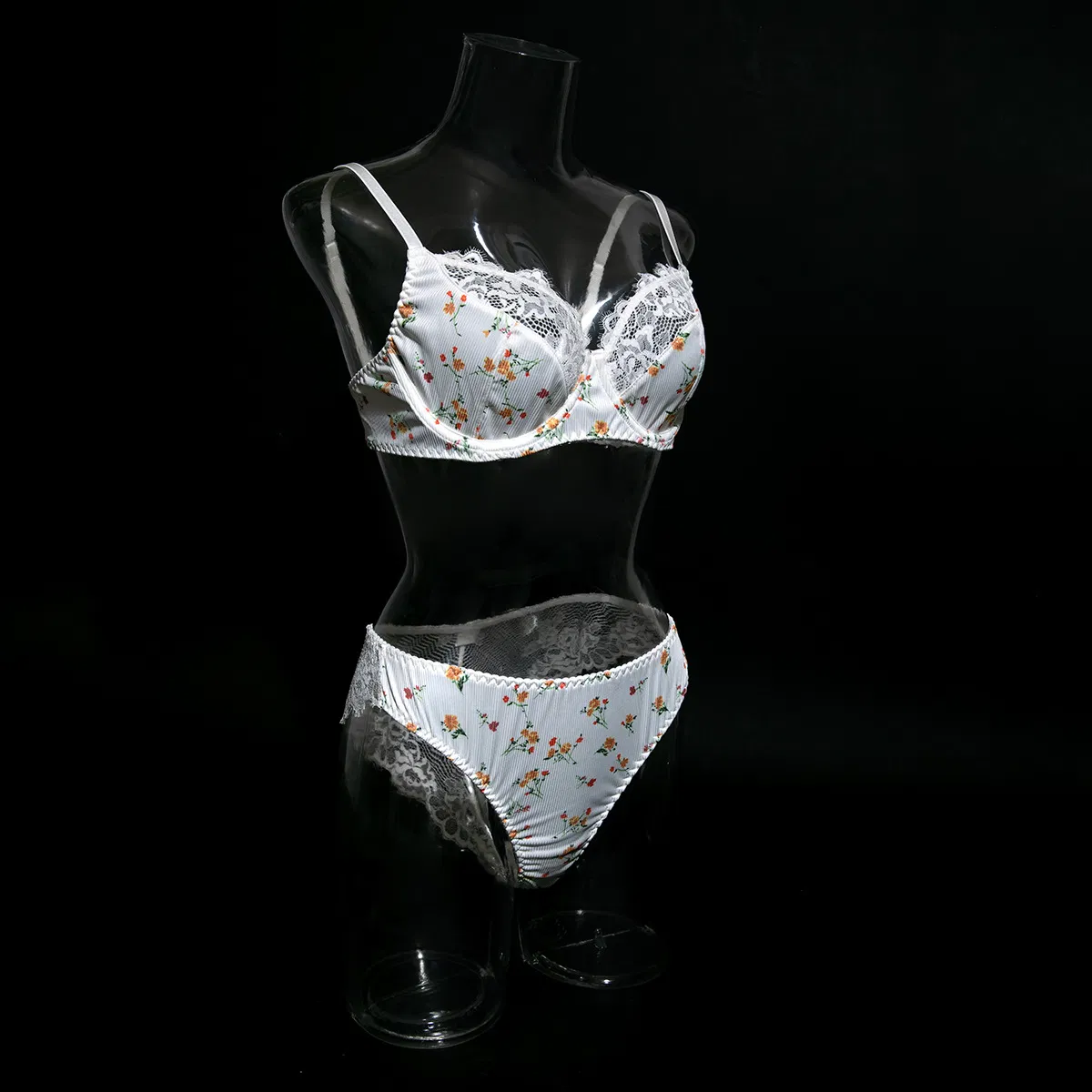 Wholesale Sheer Embroidered Lace Thin Bra Set Sexy Flower Print Woman 2PCS Lingerie