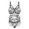 Erotic See-Through Embroidered Lace Leather Bra and Thong Set Women's Sexy Lingerie