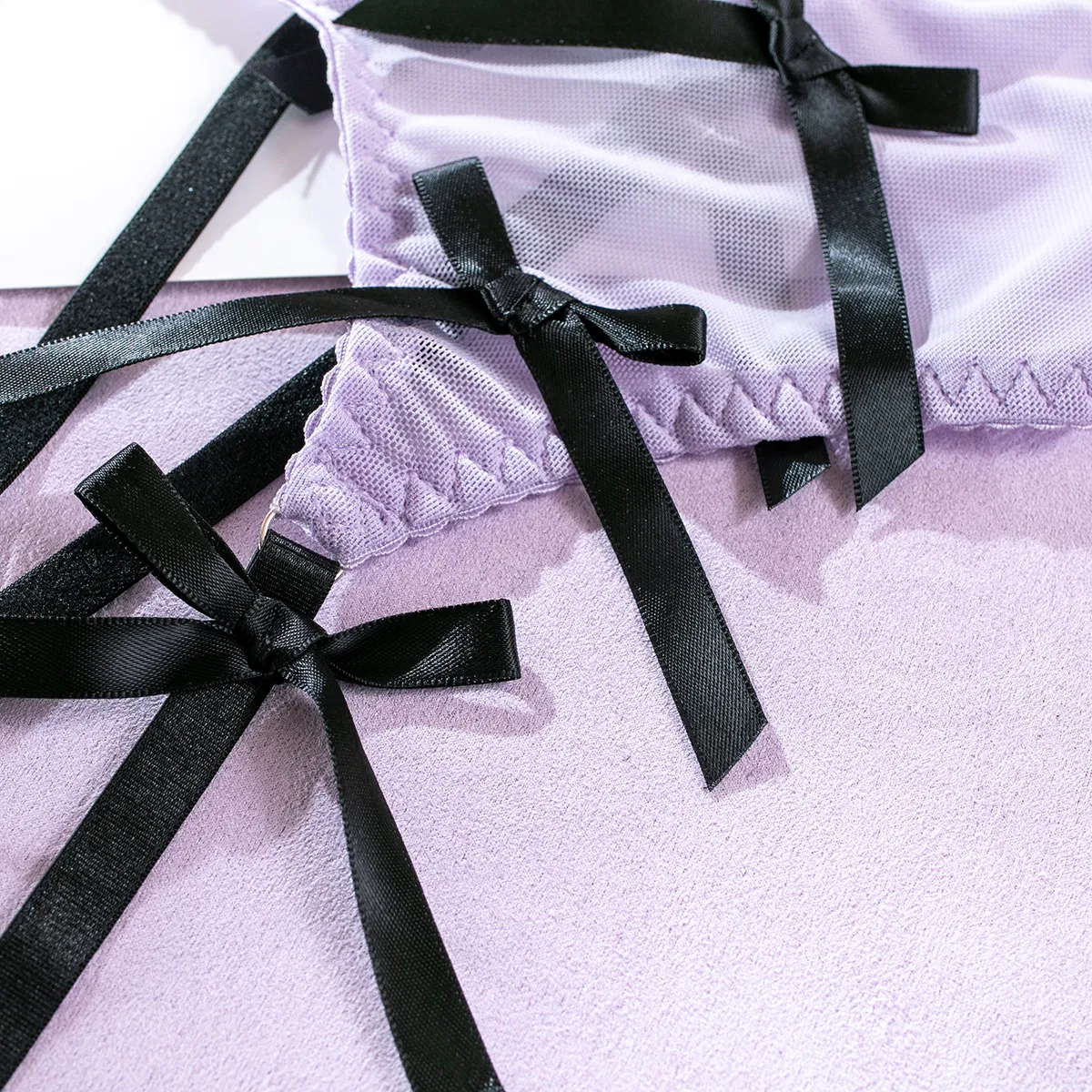 Sexy Erotic Perspective Mesh Woman Bra Set Hot Sale Bow Knot 3PCS Lingerie