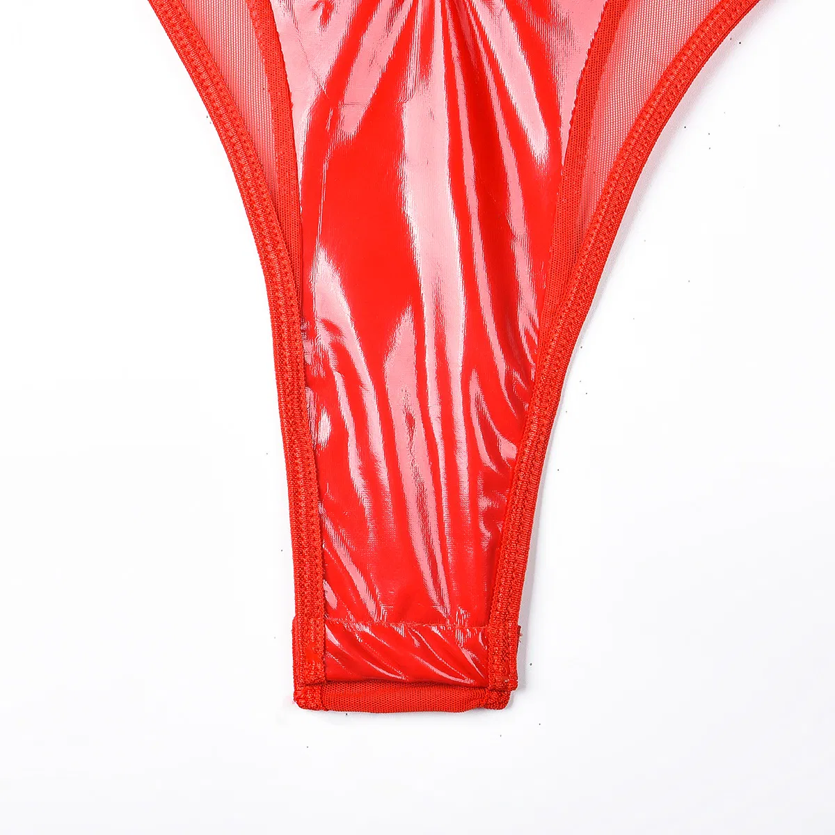 Wholesale Erotic V Neck PU Leather Underwear Set Sexy Sleeveless See-Through Lingerie