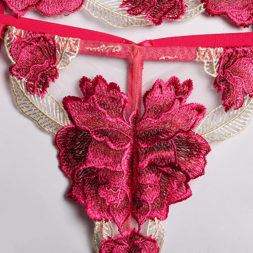 New High Quality Flower Embroidery Underwear Set Sexy Women Ultra-Thin Lingerie