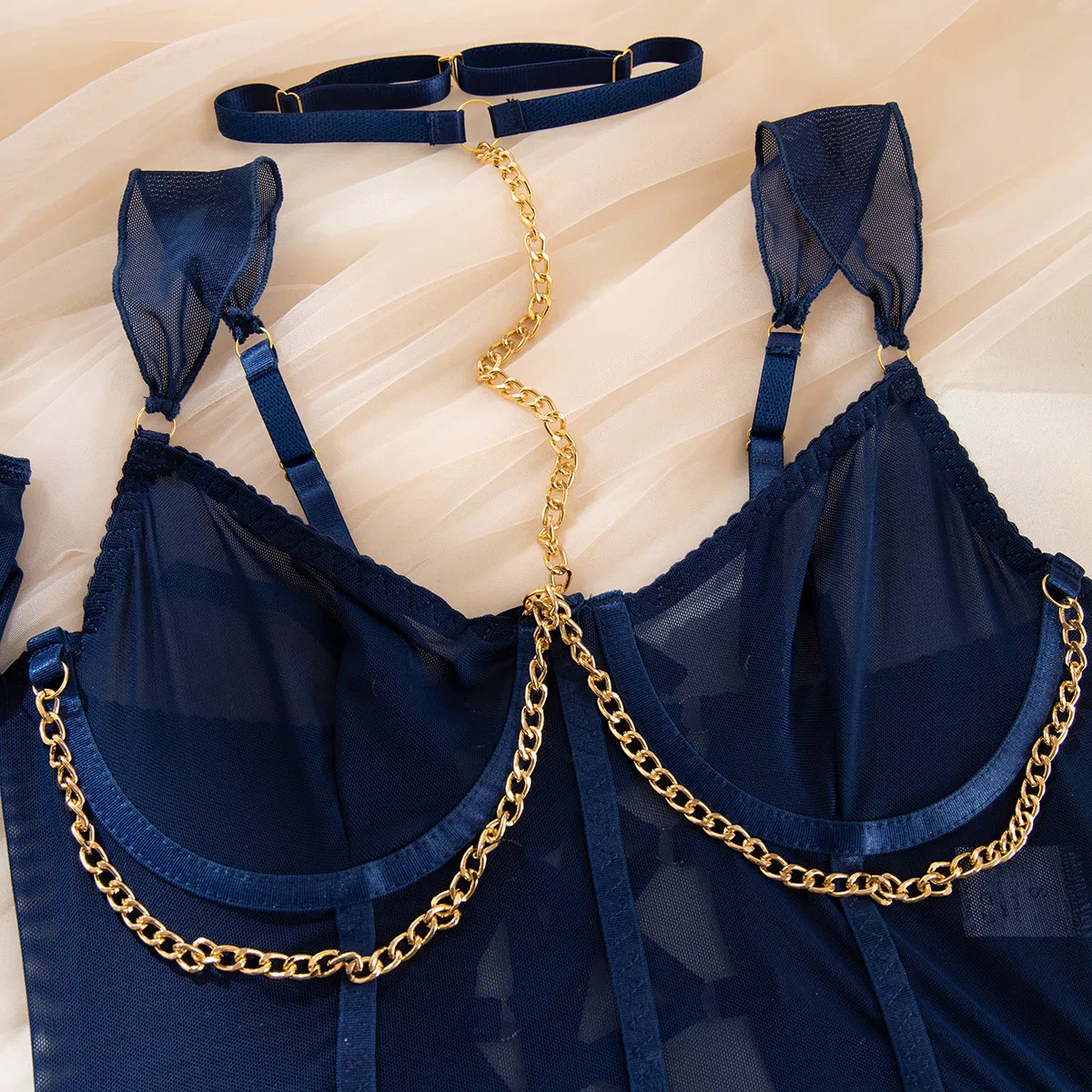 Sexy Ultra-Thin See-Through Mesh Underwear Set with Skirt Hot-Selling Hanging Neck Lingerie