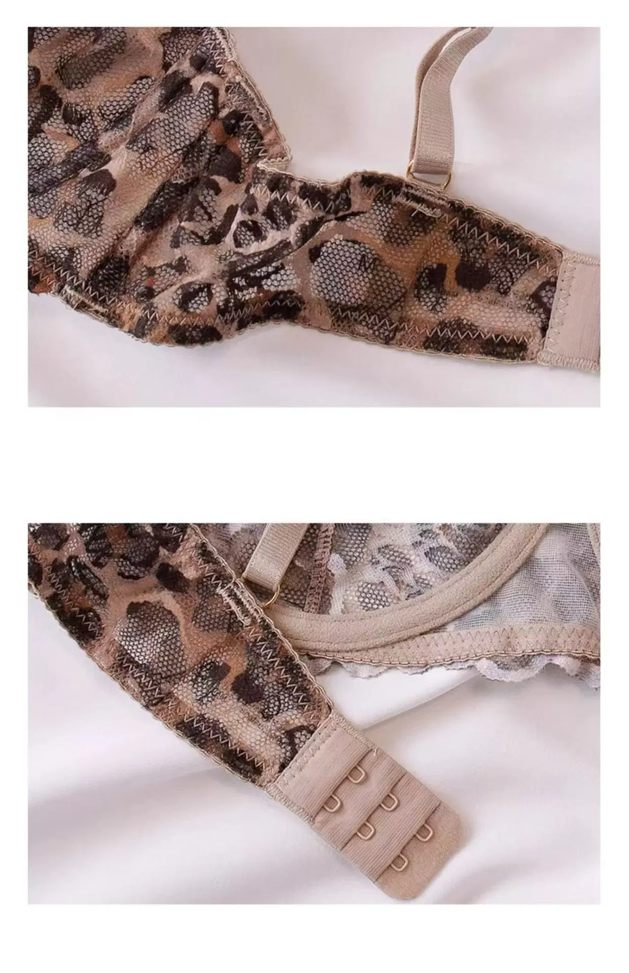 Hot Sell Sexy Cheetah Print Underwear Ultra-Thin for Women French Lace Bra Set Lingerie