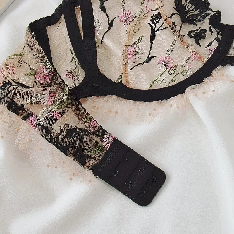 Romantic for Women Ultra-Thin Flower Embroidered Transparent Sexy Lace Bra Set Lingerie