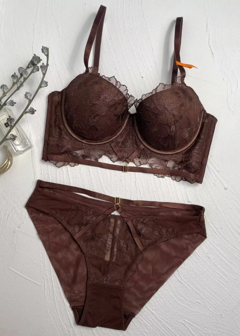 Wholesale French Embroidery Lace Trim Breathable Hollow out Ultra-Thin Romantic for Women Soft Bra Underwear Set Sexy Lingerie