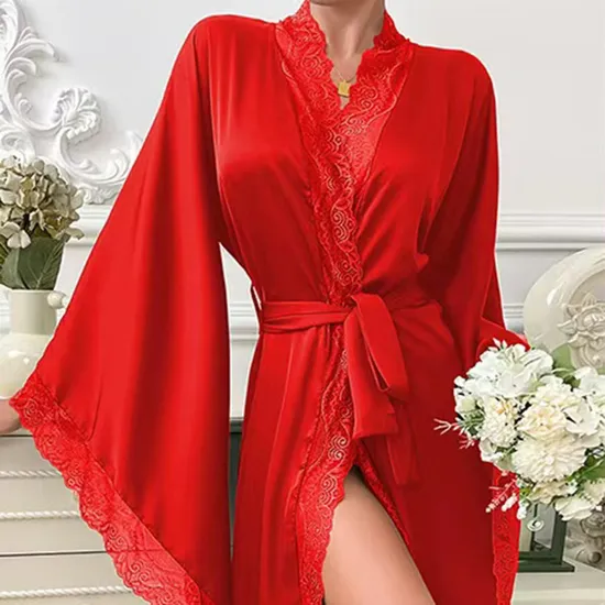 Sexy Satin Women Pajamas and Sleepwear for Women New Long Sleeved Robe Lingerie Nightwear