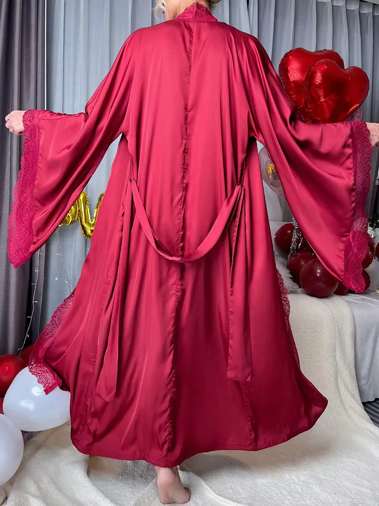 Sexy Satin Women Pajamas and Sleepwear for Women New Long Sleeved Robe Lingerie Nightwear
