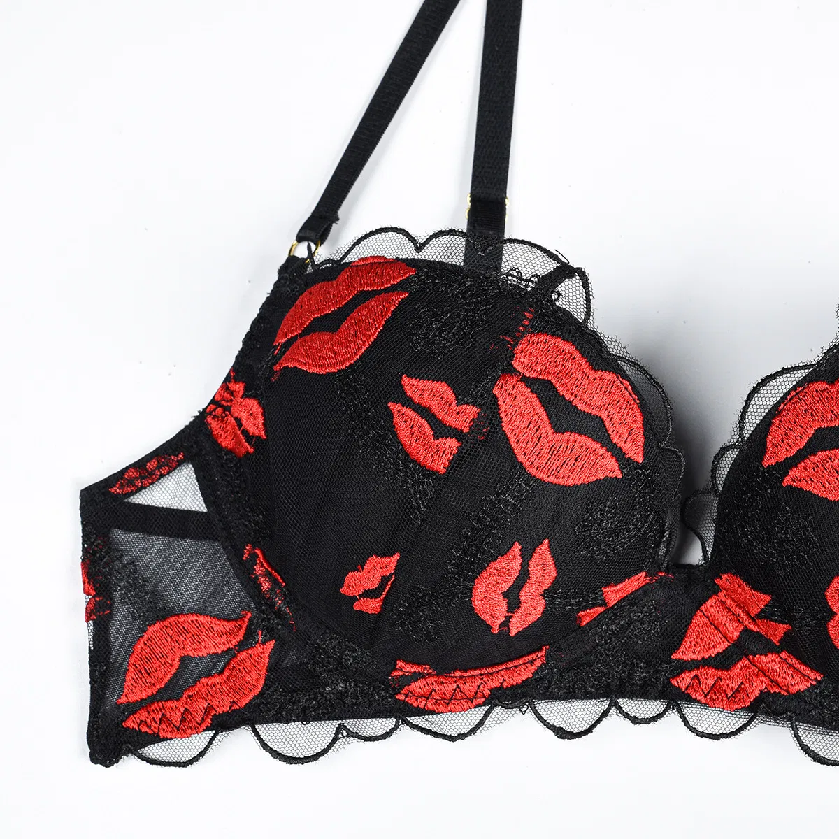 Sexy See-Through Mesh 3 Piece Bra Set Hot Selling Embroidery Woman Lingerie