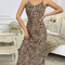 Sexy V-Neck Leopard Print Cross Strap Dresses Nightdress Wholesale Long Sleepwear Nightwear