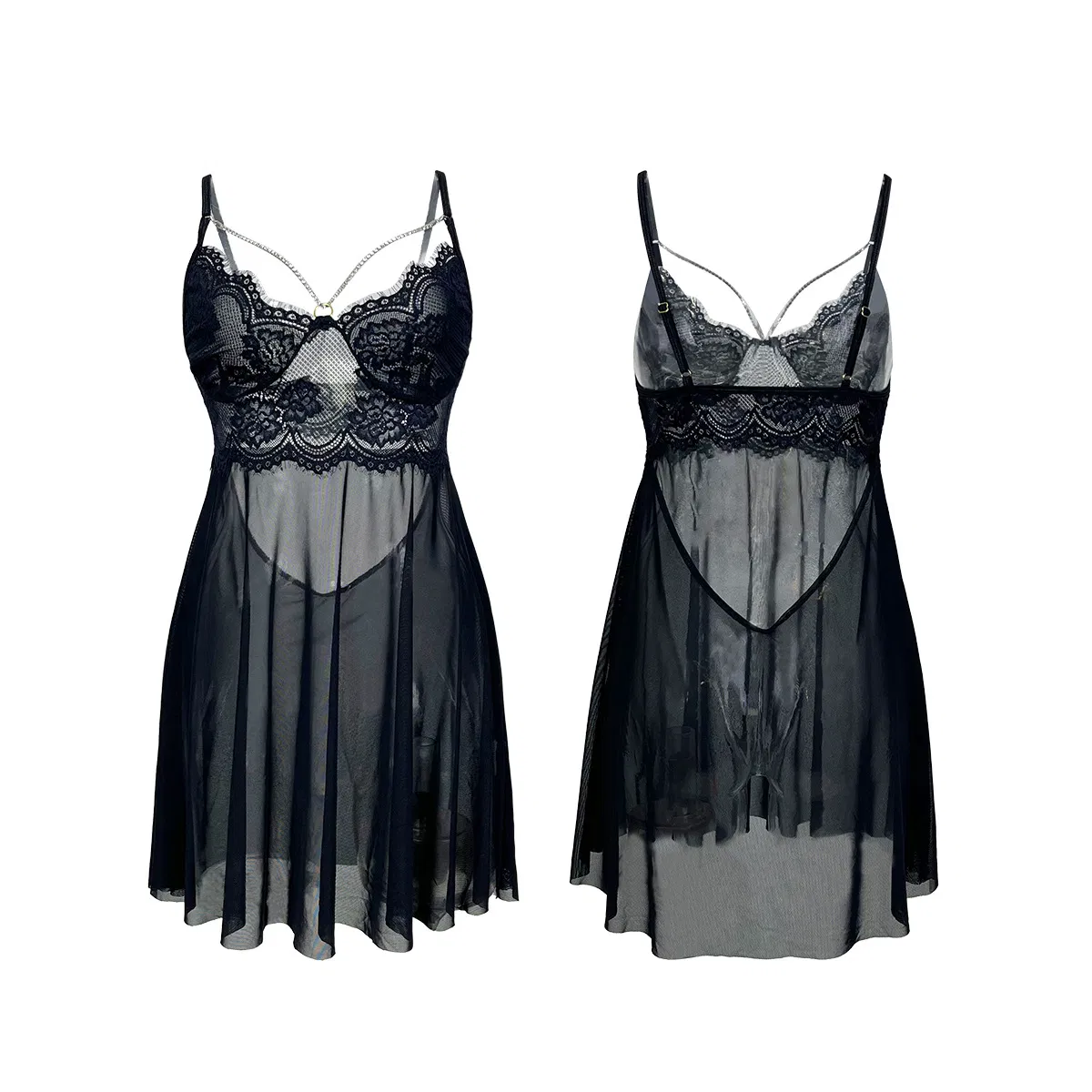 Sexy Hollow Lace Suspender See Through Sleepwear Wholesale Chain Embroidery Nightwear