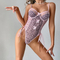 New Style Pink Leopard Print Women Bra Set Sexy Bow Tie One Piece Lingerie