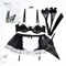 Sexy Transparent Mesh Skirt Woman Bra Set with Stockings New Contrast Color Maid Lingerie