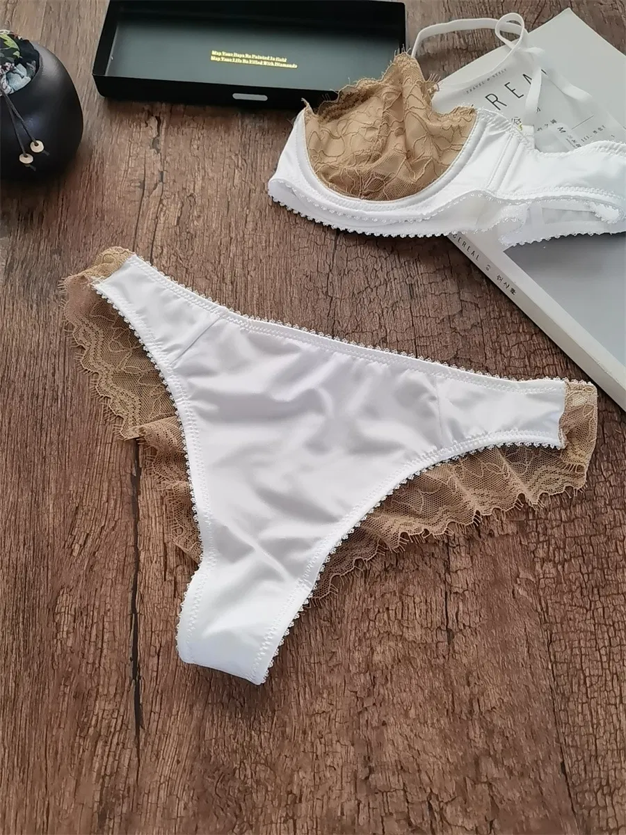 Wholesale French Style Embroidery Lace Trim Sexy Breathable Gathered Backless Ultra-Thin for Women Bra Set Underwear Lingerie