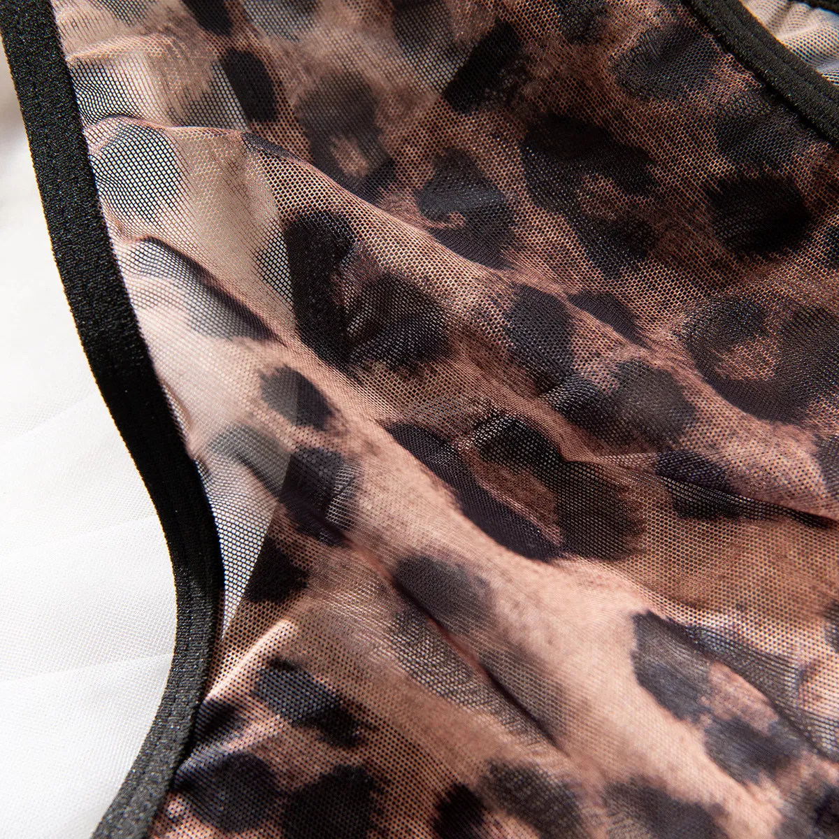 Wholesale Leopard Print Lace Patchwork Underwear Set Sexy Suspender One Piece Lingerie
