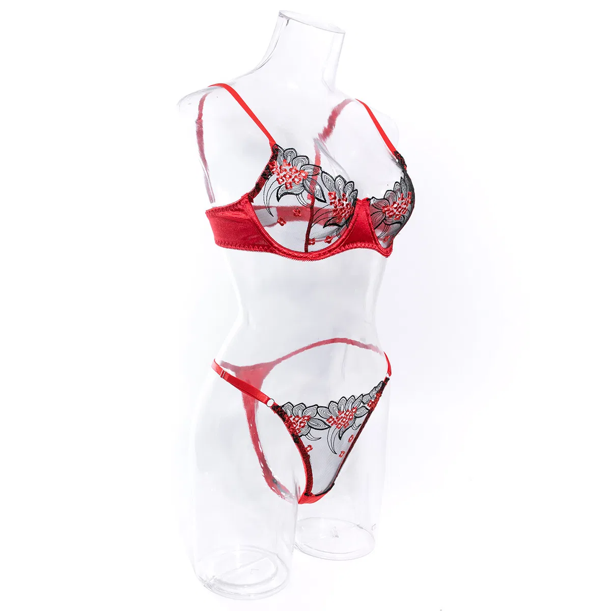 Sexy Embroidery Floral Ultra-Thin Underwear Set New Fashion Contrast Color Transparent Lingerie