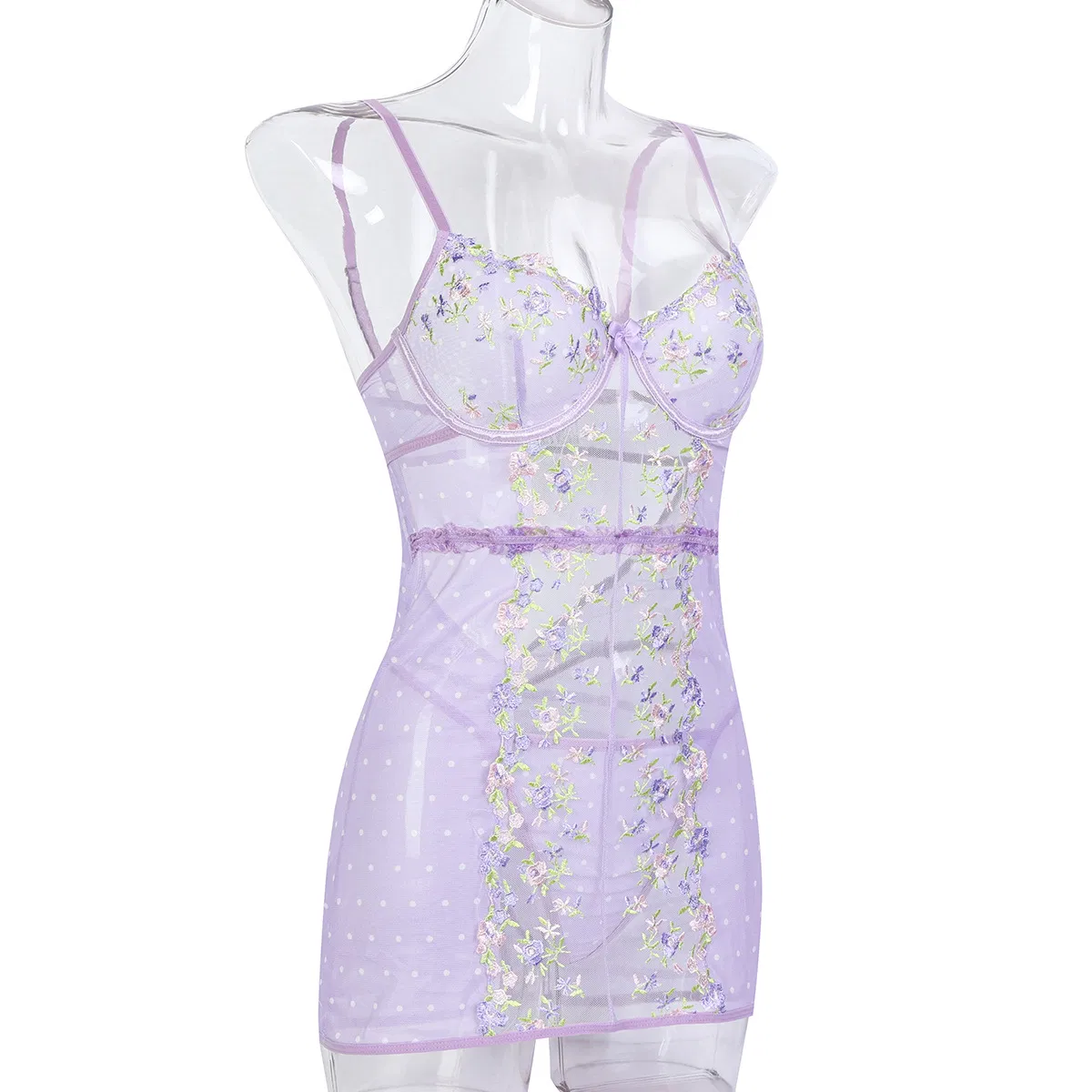 Sexy Embroidered Floral Suspender Bra and Panty Sets Wholesale See-Through Mesh Lingerie