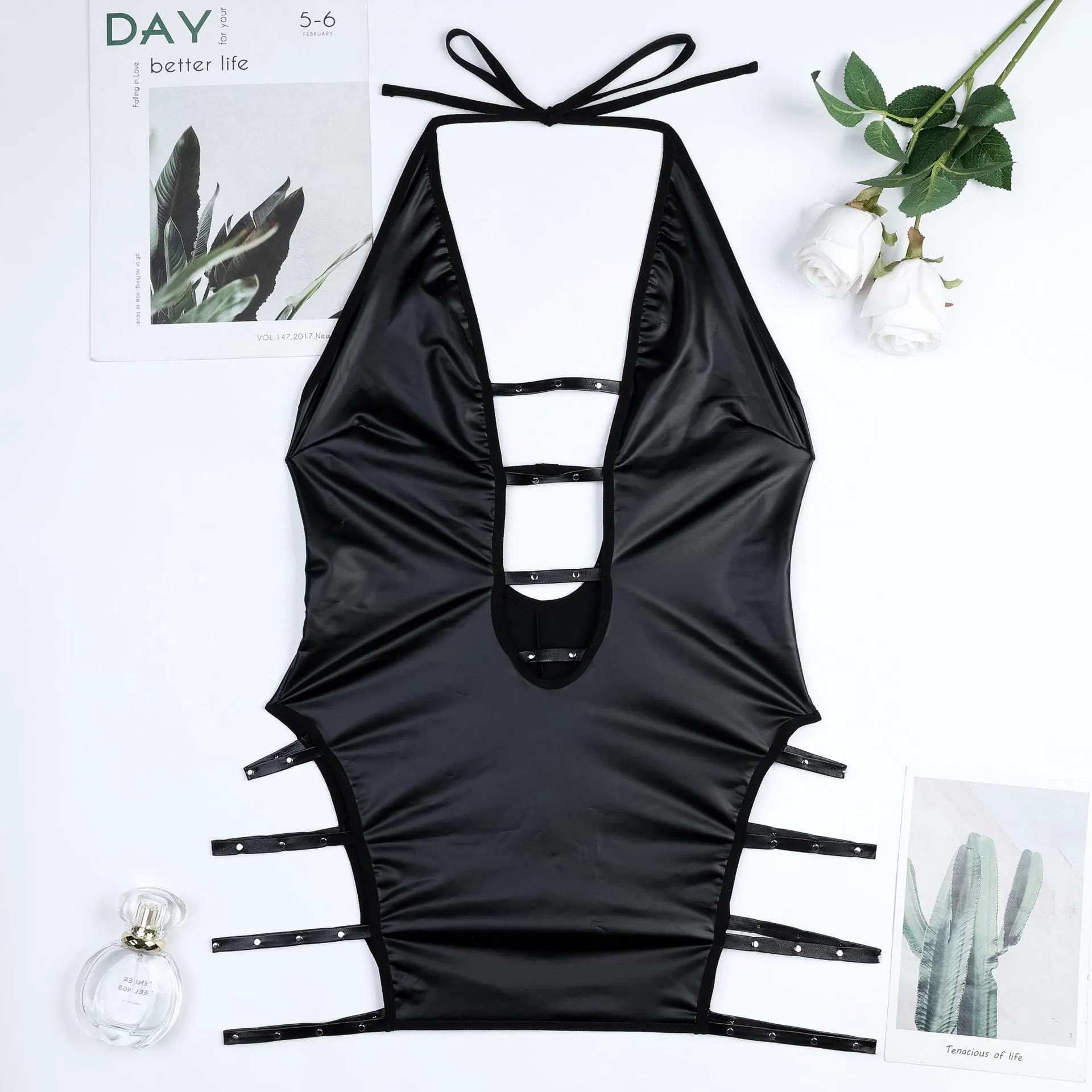Wholesale PU Deep V Underwear Set for Woman Sexy Backless One Piece Lingerie
