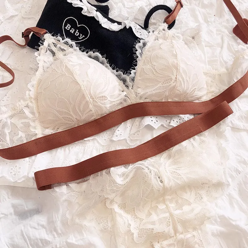 Wholesale French Style Eyelash Lace Soft Sexy Breathable Backless Ultra-Thin for Women Bra Set Underwear Lingerie