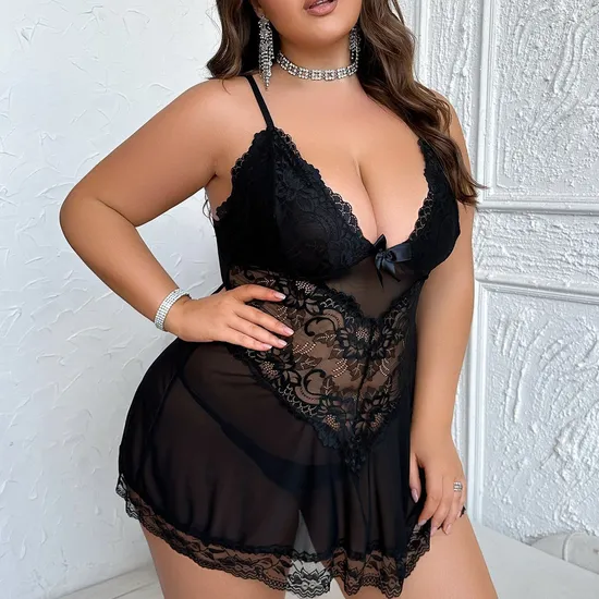 Sexy Perspective Ultral-Thin Plus Size Bra Set Wholesale Deep V Sleeveless Lingerie