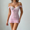 Sexy Ultral-Thin Short Skirt Underwear Set Wholesale Mesh See-Through Pearl Straps Lingerie