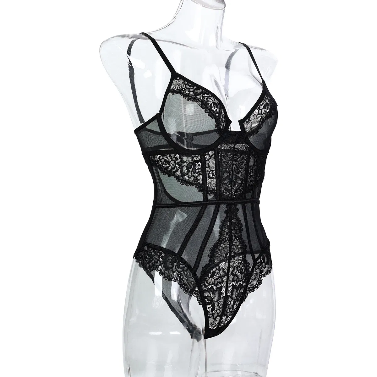 Wholesale Embroidered Perspective Mesh Bra Set Sexy One Piece Woman Lingerie