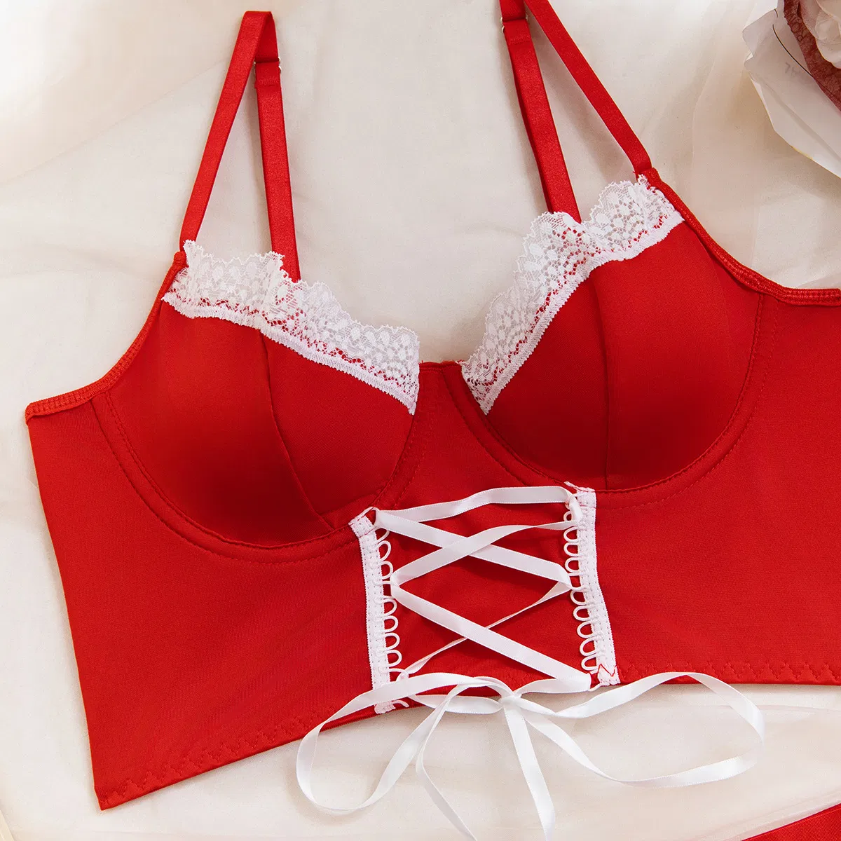 New Design Maid Christmas Role-Playing Bra Panty Set Sexy Contrast Lace Woman Lingerie