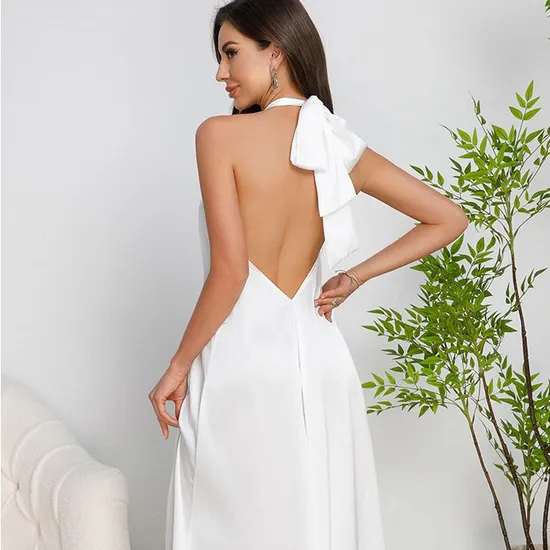 Wholesale Hanging Neck Backless Women's Nightwear Sexy Solid Color Satin Sleepwear
