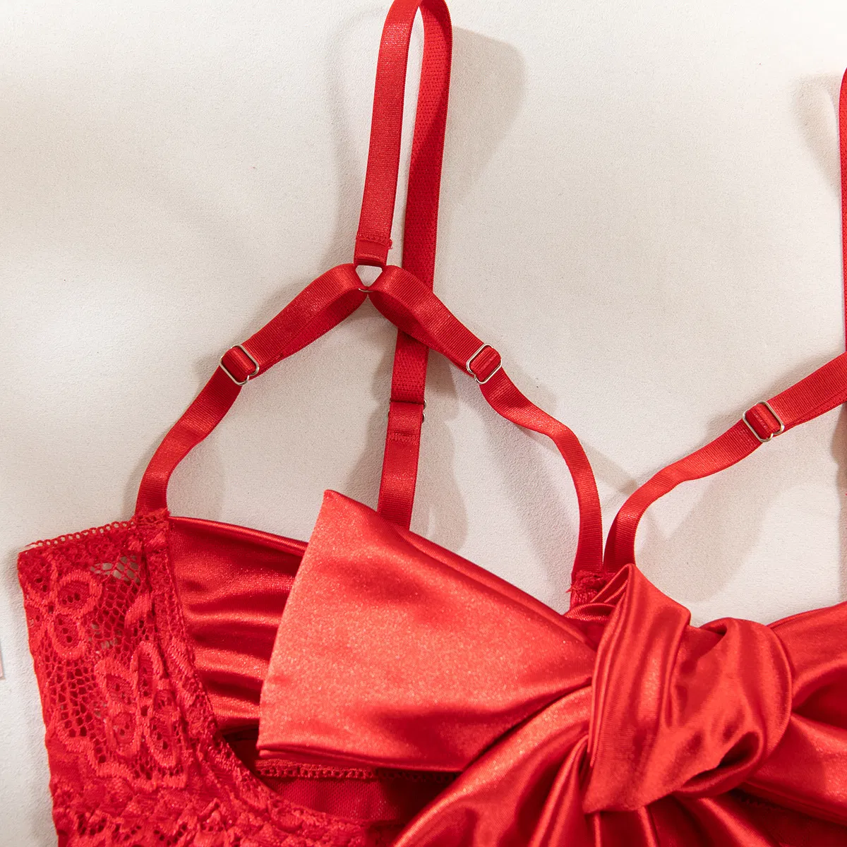 Sexy Hollow out Satin Bow Dress Woman Bra Set Wholesale Erotic Women Lingerie