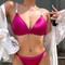 Wholesale French Satin Breathable Deep V Ultra-Thin Luxury for Women Soft Sexy Halter Neck Underwear Bra Set Lingerie