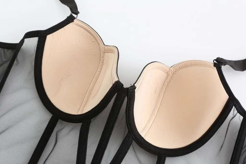 French Solid Color Fishbone Waistcoat Style Strappy Bra Ultra-Thin Gathering Sexy Underwear Set Lingerie