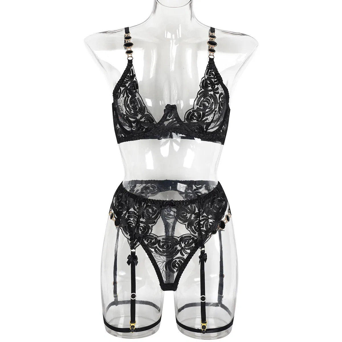 Wholesale Erotic Chain Underwear Set for Woman Sexy Embroidery Lace Lingerie