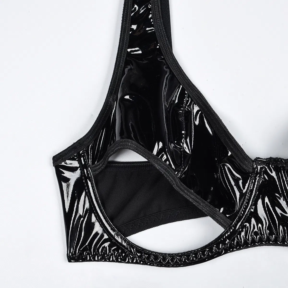 Hot-Selling Erotic Garter Belt Woman Bra Set Sexy Hollow out See-Through PU Lingerie