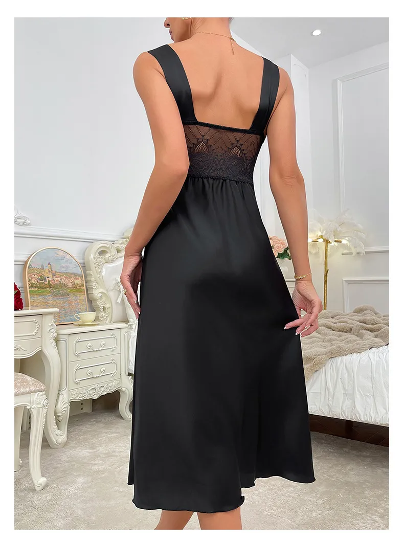 Sexy See Through Mesh Dress Sleepwear Hot Selling Embroidered Lace Suspender Woman Nightwear