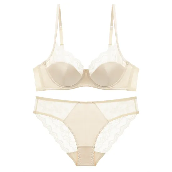 Wholesale French Smooth Lace Ultra-Thin Romantic for Women Soft Sexy Underwear Bra Set Lingerie