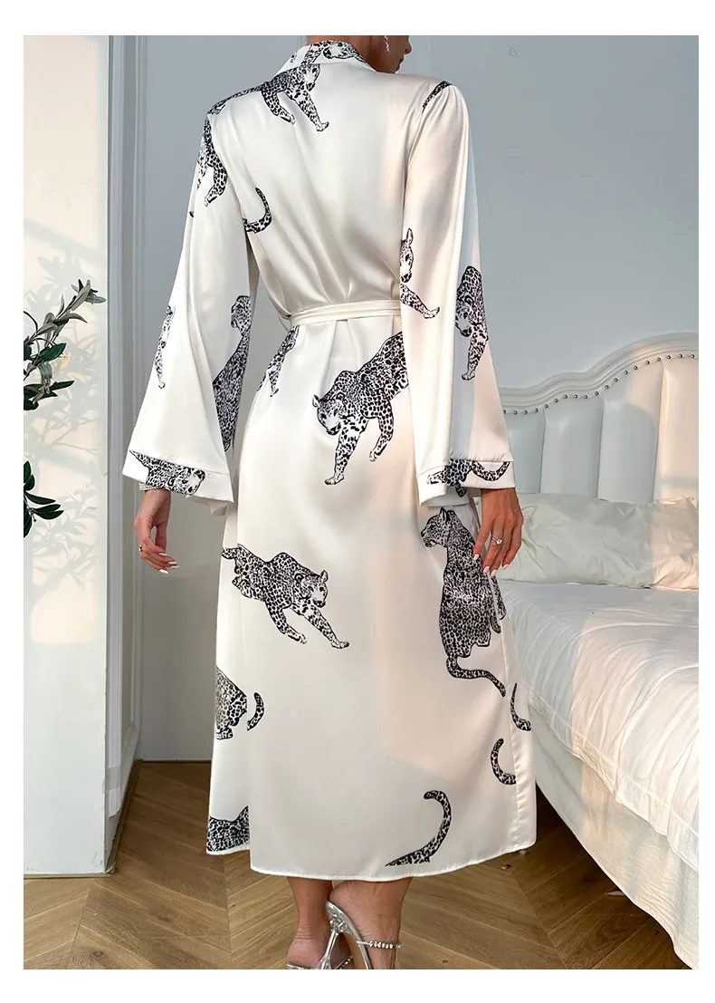 Wholesale Women's Nightwear Dress Sleepwear with Tie up Sexy Satin Long Sleeve Robe