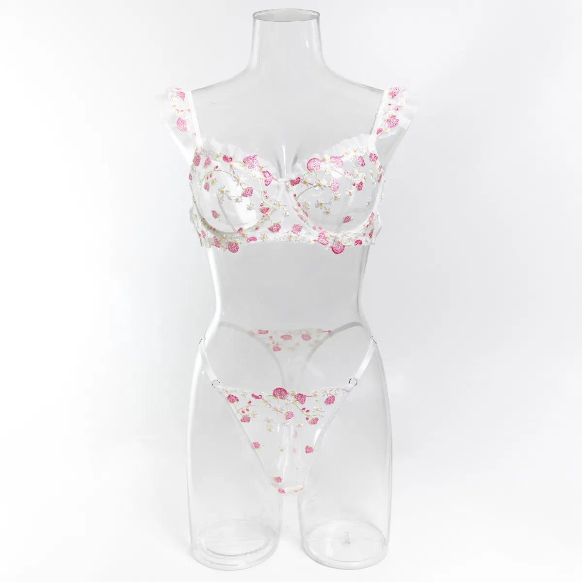 Sexy Ultra-Thin Perspective Mesh Underwear Set Wholesale Embroidered Flower Lingerie