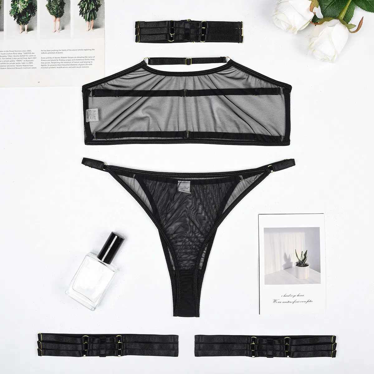 Sexy Ultra-Thin Solid Color Woman Underwear Set Hot Sell Elastic Mesh Perspective Lingerie