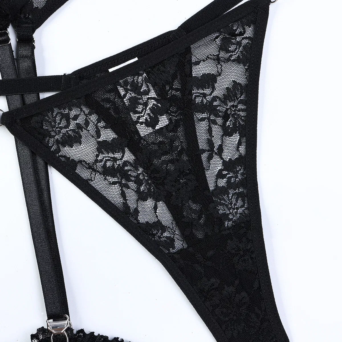 Sexy Hollow See-Through Woman Bra Set New High Quality Lace Ruffled Solid Color Lingerie