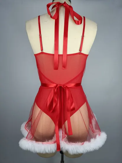 New Christmas See-Through Mesh Bra Panty Set Sexy Luxury Woman One Piece Lingerie