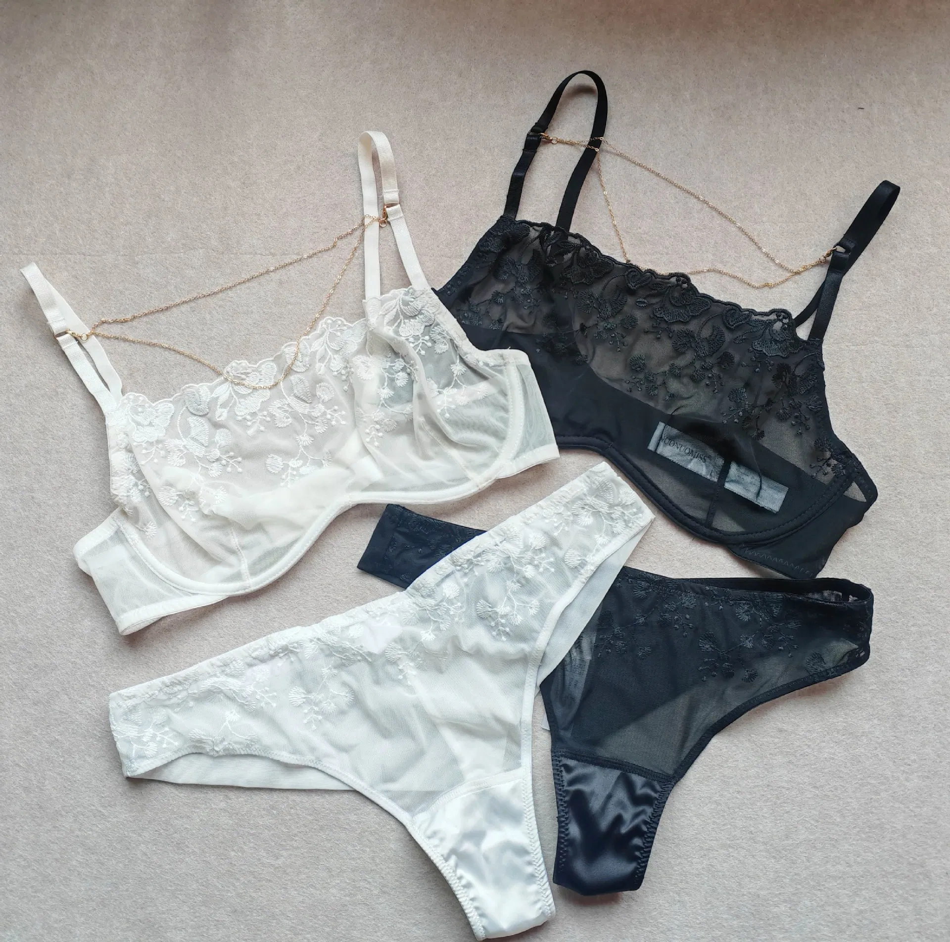 Sexy New French Ultra-Thin Embroidered Lace Bra Underwear Set Lingerie