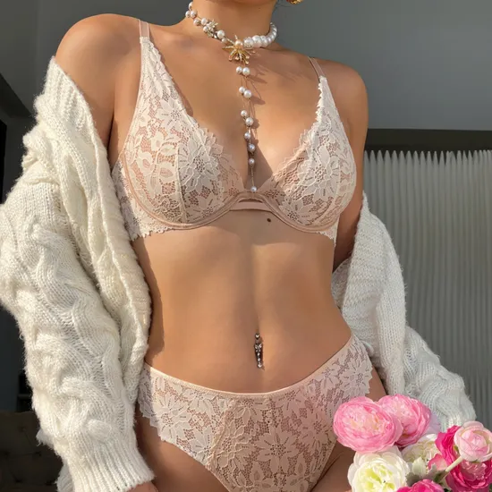 Wholesale French See-Through Lace Breathable Deep V Ultra-Thin for Women Soft Sexy Bra Set Underwear Lingerie