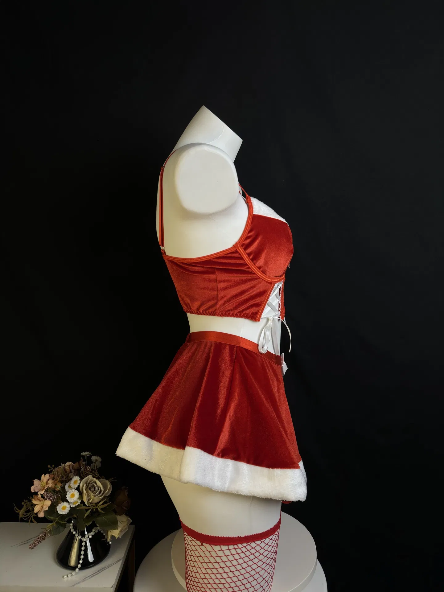 Sexy Fashion Bondage Christmas Bra Panty Set New Fashion Short Skirt Lingerie