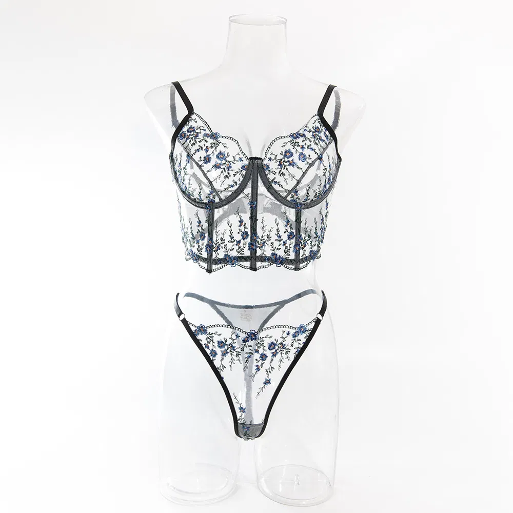 New Delicate Floral Pattern Woman Bra Set Sexy See-Through Two Piece Lingerie