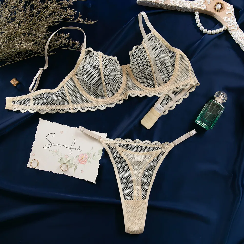 Wholesale Solid Color Underwear Set for Woman Sexy Mesh Ultra-Thin Lingerie
