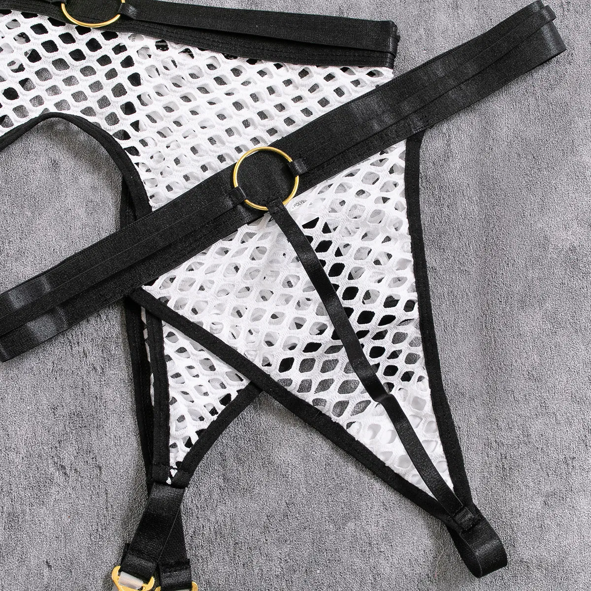 Sexy Perspective Fishnet Mesh Woman Underwear Set Wholesale Ring Neck Hollow out Lingerie