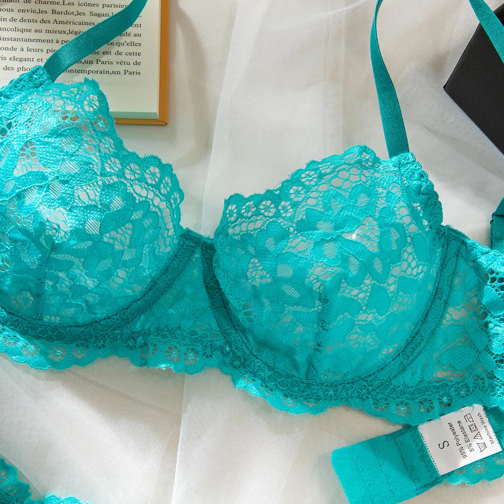 Sexy High Quality Embroidered Lace Women Bra Set New Style See-Through 2 Piece Lingerie