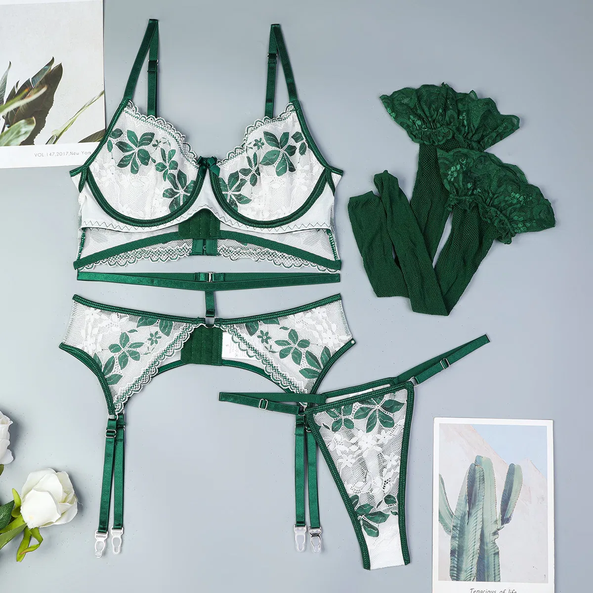 Sexy See-Through Front Closure Bra Set Factory Directly Sell Lace Embroidery Breathable Lingerie