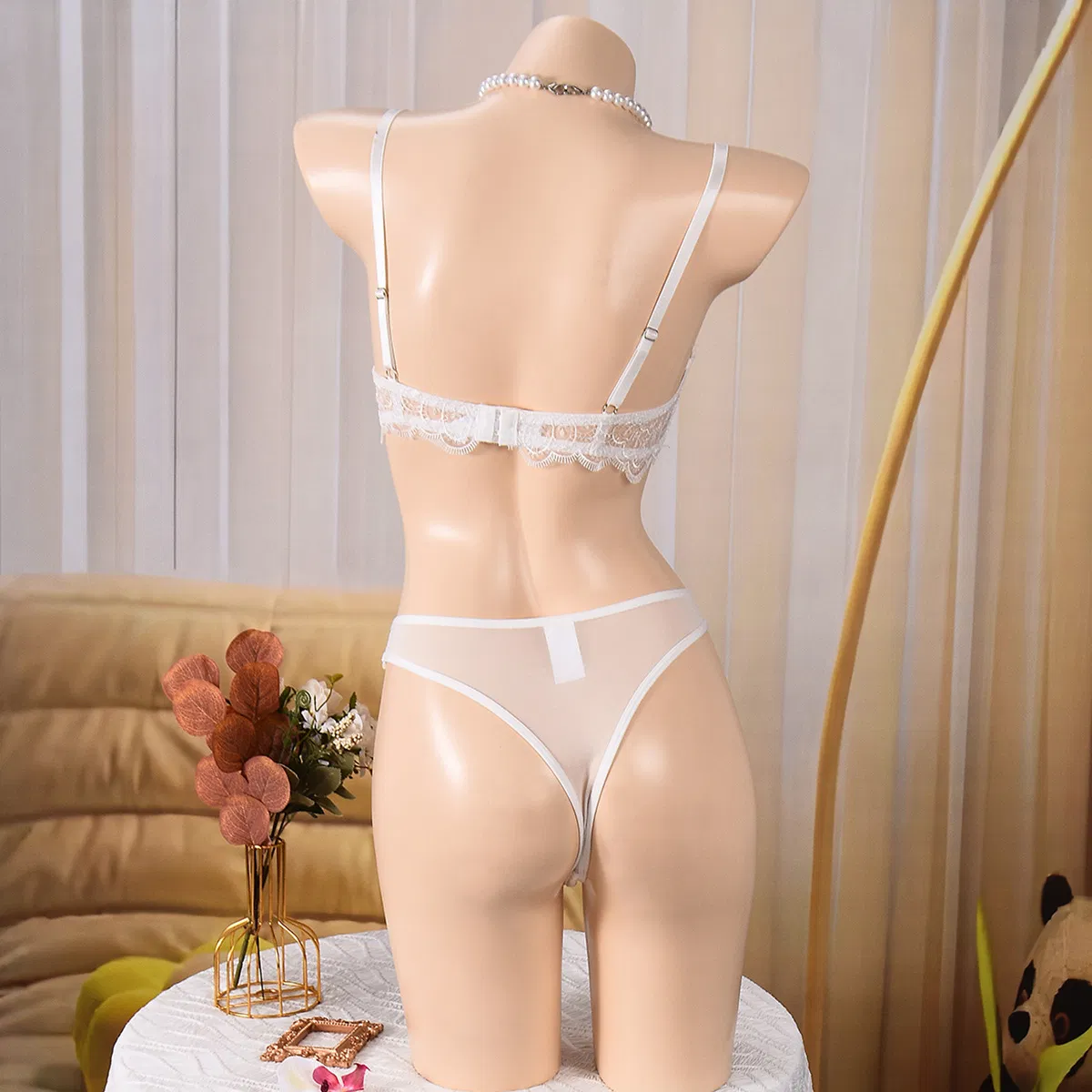 Wholesale Thin Solid Color Transparent Embroidered Lace Underwear Set Sexy Women's Lingerie