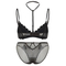 New French Mesh Embroidered Ultra-Thin Gathering Bra Set High Split Halte Underwear Sexy Lingerie